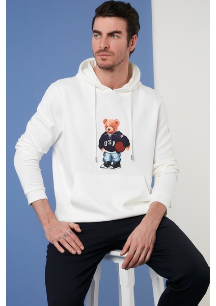 Pamuklu Baskılı Kanguru Cepli Kapüşonlu Sweat Erkek Sweat 6141003 fiyatları