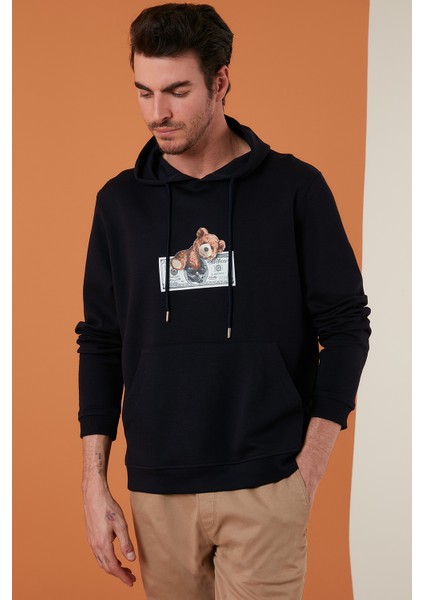 Pamuklu Baskılı Kanguru Cepli Kapüşonlu Sweat Erkek Sweat 6141004