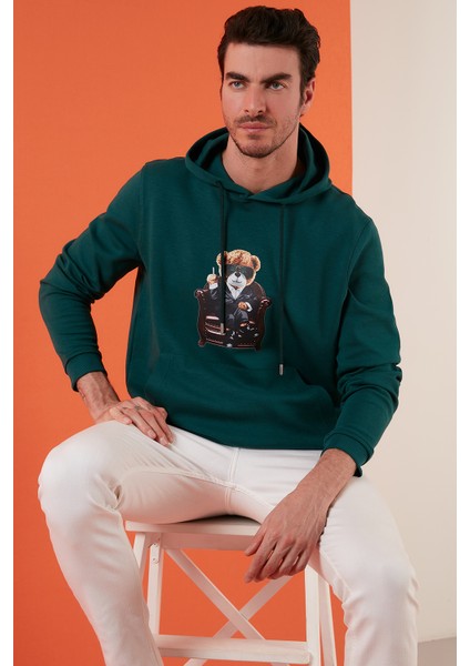 Pamuklu Baskılı Kanguru Cepli Kapüşonlu Sweat Erkek Sweat 6141005