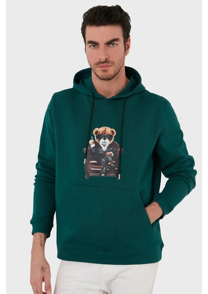 Pamuklu Baskılı Kanguru Cepli Kapüşonlu Sweat Erkek Sweat 6141005 fırsatları