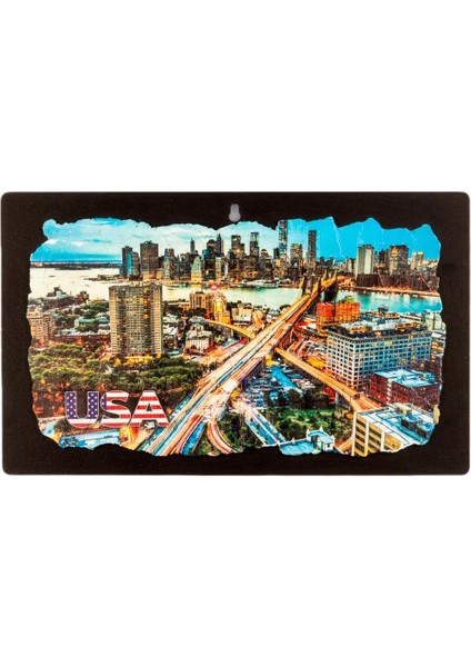 New York Temalı Ahşap Fresco Tablo