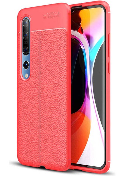 Xiaomi Mi Note 10 Pro Kılıf Darbe Korumalı Deri Görünümlü Silikon Arka Kapak - Kırmızı