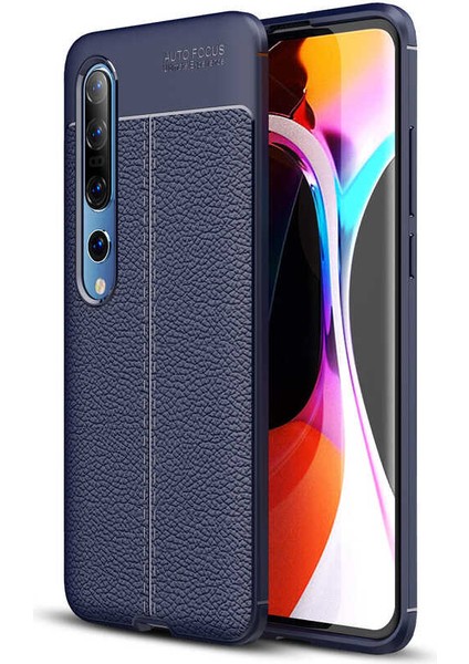 Xiaomi Mi Note 10 Pro Kılıf Darbe Korumalı Deri Görünümlü Silikon Arka Kapak - Lacivert