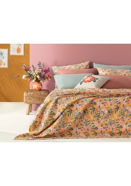 Vivacity Bloom Baskılı Tek Kişilik Pike 150 x 220 cm Sarı