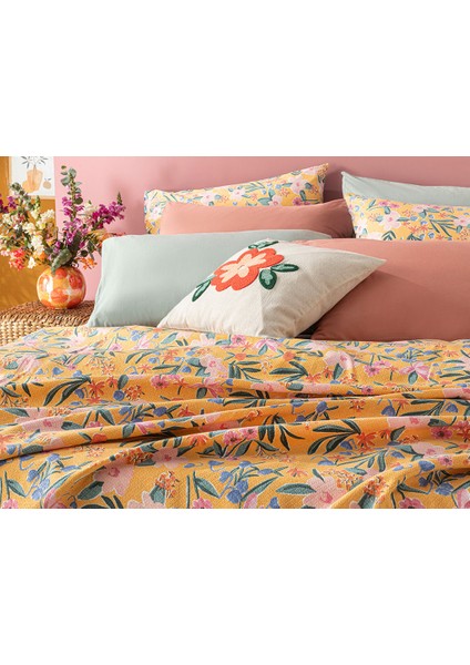 Vivacity Bloom Baskılı Tek Kişilik Pike 150 x 220 cm Sarı