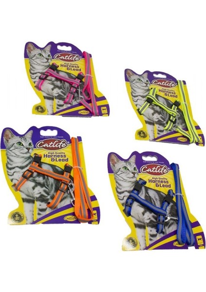 201959- Reflektörlü Fosforlu Kedi Göğüs Tasması + Gezdirme