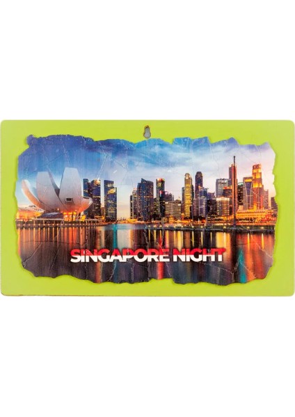 Singapur Gece Temalı Ahşap Fresco Tablo No.1