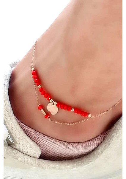 Faset kırmızı kuvars taşlı 925 ayar gümüş rose halhal fiyatları