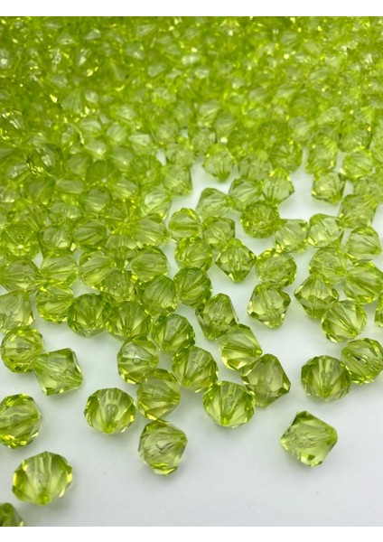 14MM Açık Yeşil Renk Piramit Model Akrilik Boncuk,takı , Çanta Yapım Boncuğu (100GR,~110 Adet)