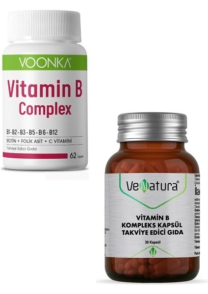 Vitamin B Complex 62 Tablet + Yetişkinler Için Vitamin B Kompleks 30 Kapsül