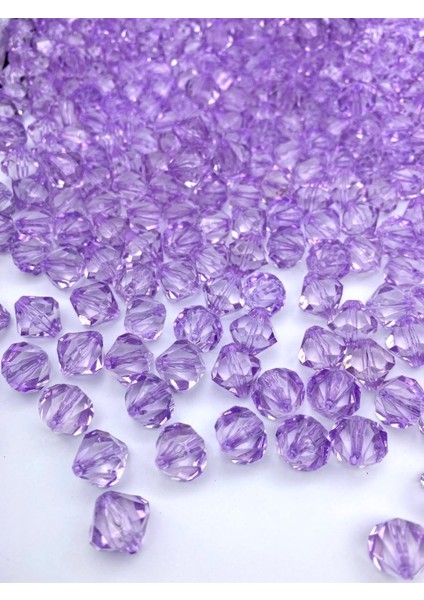 14MM Lila / Mor Renk Piramit Model Akrilik Boncuk,takı , Çanta Yapım Boncuğu (100GR,~110 Adet)