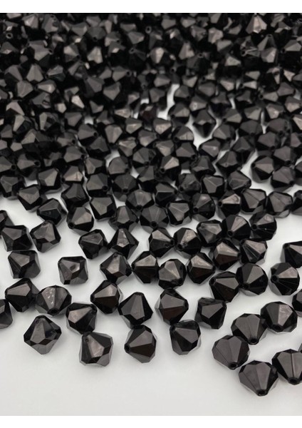14MM Siyah Renk Piramit Model Akrilik Boncuk,takı , Çanta Yapım Boncuğu (100GR,~110 Adet)