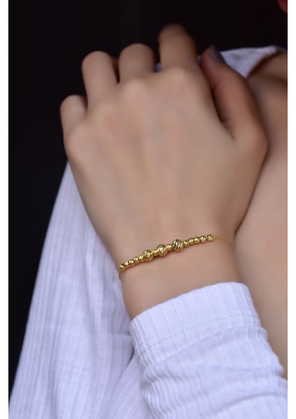 925 Ayar Gümüş Gold Kaplama Iki Boy Dorika Toplu Bileklik