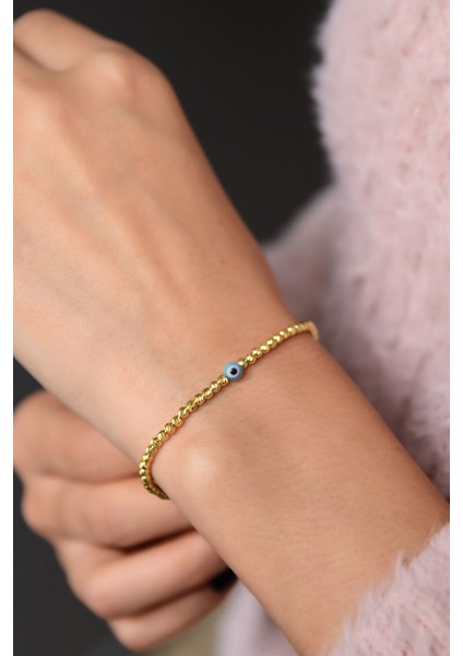 925 Ayar Gümüş Altın Kaplama Dorika Toplu Nazar Göz Bileklik