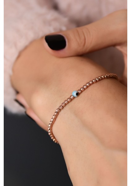 925 Ayar Gümüş Rose Kaplama Dorika Toplu Nazar Göz Bileklik