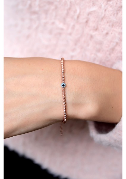 925 Ayar Gümüş Rose Kaplama Dorika Toplu Nazar Göz Bileklik fiyatları