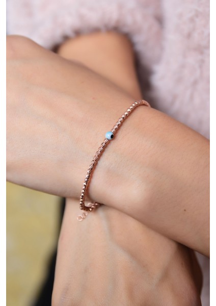 925 Ayar Gümüş Rose Kaplama Dorika Toplu Nazar Göz Bileklik modelleri