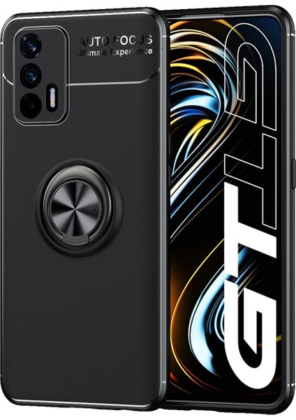 Realme Gt 5g Focus Serisi Yüzük Standlı Silikon Kılıf - Siyah