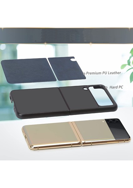 Samsung Galaxy Z Flip 3 Için Deri Desenli Plastik Koruma Kılıf