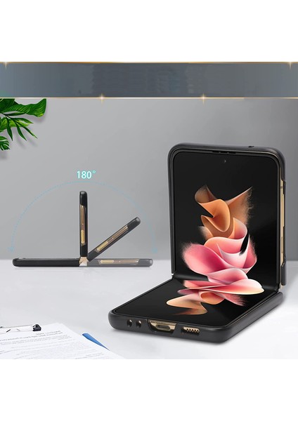 Samsung Galaxy Z Flip 3 Için Deri Desenli Plastik Koruma Kılıf