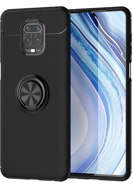 Xiaomi Redmi Note 10 Lite - Redmi Note 9s Focus Serisi Yüzük Standlı Silikon Kılıf - Siyah