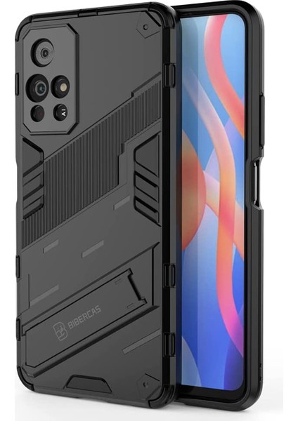 Xiaomi Redmi Note 11 Çin Versiyon Matrix Serisi Armor Standlı Perfect Koruma Kılıf - Siyah