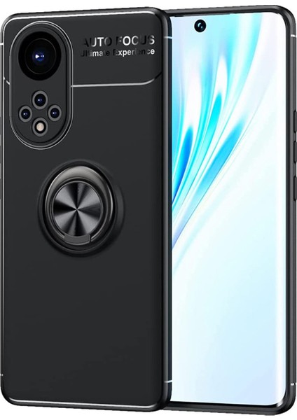 Honor 50 Focus Serisi Yüzük Standlı Silikon Kılıf - Siyah