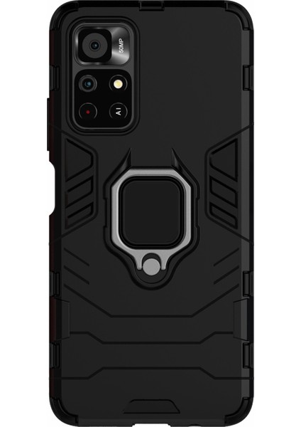 Xiaomi Poco M4 Pro 5g Batman Serisi Yüzük Standlı Armor Kılıf - Siyah