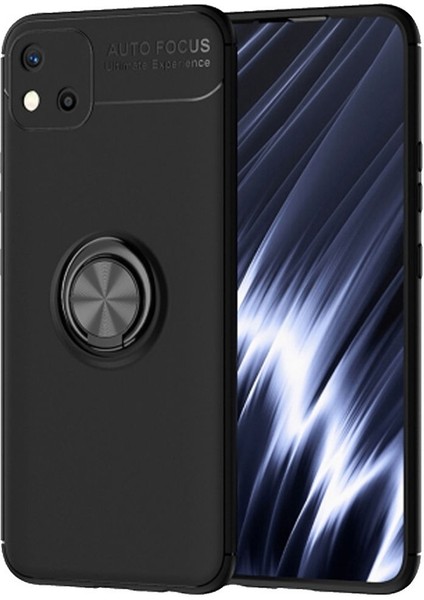 Realme C11 2021 Focus Serisi Yüzük Standlı Silikon Kılıf - Siyah