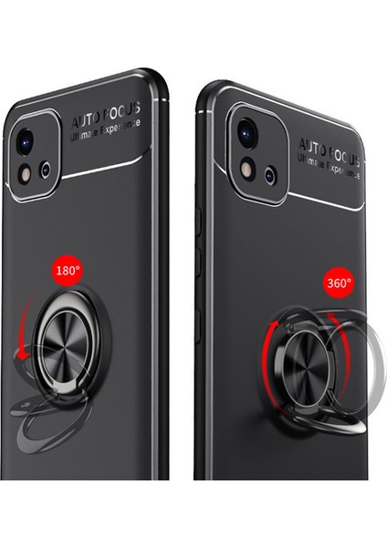 Realme C11 2021 Focus Serisi Yüzük Standlı Silikon Kılıf - Siyah fiyatları