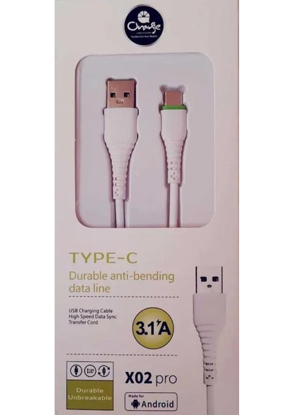 Samsung Xiaomi Huawei 3,1A Type C USB Data ve Hızlı Şarj Kablosu