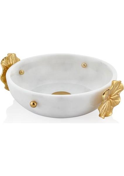 Evza Mermer Beyaz Altın Çiçekli Kase/dekor 25CM