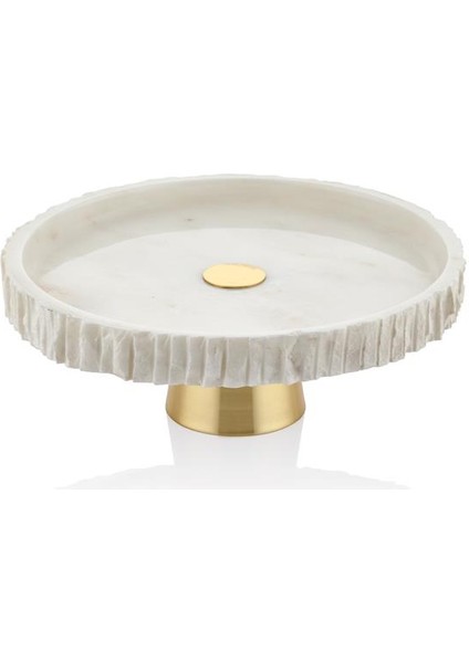 Evza Beyaz Altın Mermer Ayaklı Sunum Tabak 29CM