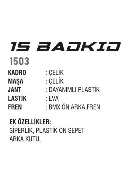 Badkıt 15" Siyah-Kırmızı Çocuk Bisikleti 4 Tekerlekli