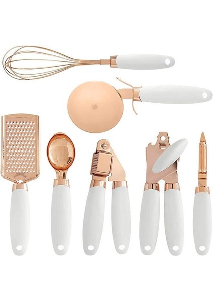 Mutfak 7 Parça Set Gül Altın Pişirme Aracı Mutfak Biblo Seti Mutfak Aletleri Aksesuarları Mutfak Gadgets Sarımsak Basın Grater | Graters (Beyaz)(Yurt Dışından)