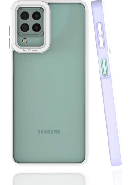 Case 4U Samsung Galaxy A22 / M22 / M32 Uyumlu Kılıf Kamera Korumalı Renkli Kenar Mima Arka Kapak Lila