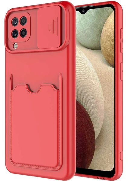 Case 4U Galaxy A22 / M22 / M32 Uyumlu Kılıf Cüzdan Slayt Sürgülü Kamera Korumalı Kartlıklı Kart Bölmeli Silikon Kırmızı