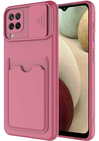 Case 4U Galaxy A22 / M22 / M32 Uyumlu Kılıf Cüzdan Slayt Sürgülü Kamera Korumalı Kartlıklı Kart Bölmeli Silikon Koyu Mor