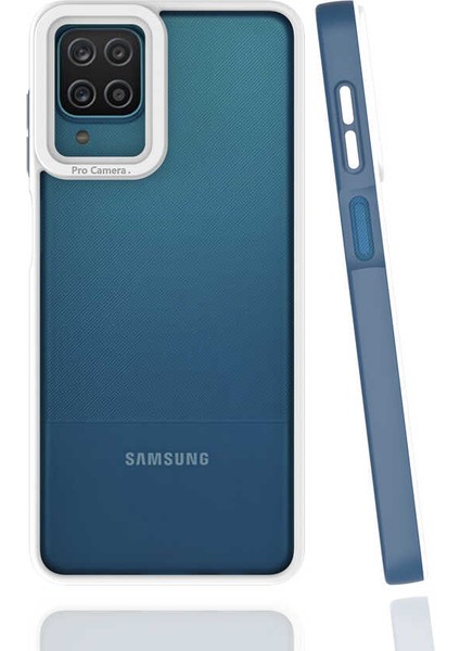 Case 4U Samsung Galaxy A12 Uyumlu Kılıf Kamera Korumalı Renkli Kenar Mima Arka Kapak Lacivert