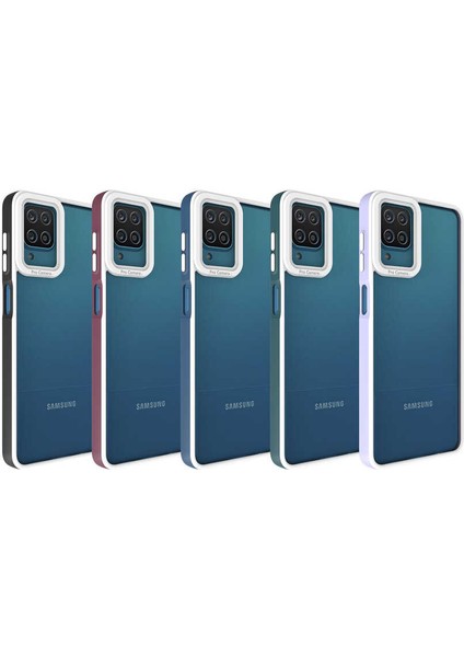 Case 4U Samsung Galaxy A12 Uyumlu Kılıf Kamera Korumalı Renkli Kenar Mima Arka Kapak Lacivert