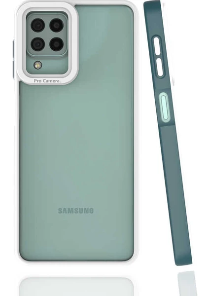 Case 4U Samsung Galaxy A22 / M22 / M32 Uyumlu Kılıf Kamera Korumalı Renkli Kenar Mima Arka Kapak Koyu Yeşil