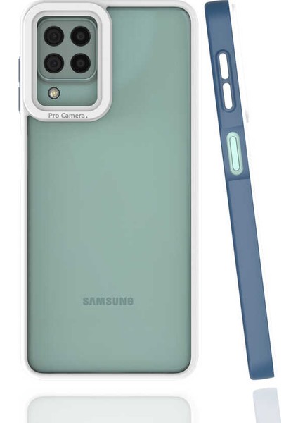 Samsung Galaxy A22 / M22 / M32 Uyumlu Kılıf Kamera Korumalı Renkli Kenar Mima Arka Kapak Lacivert