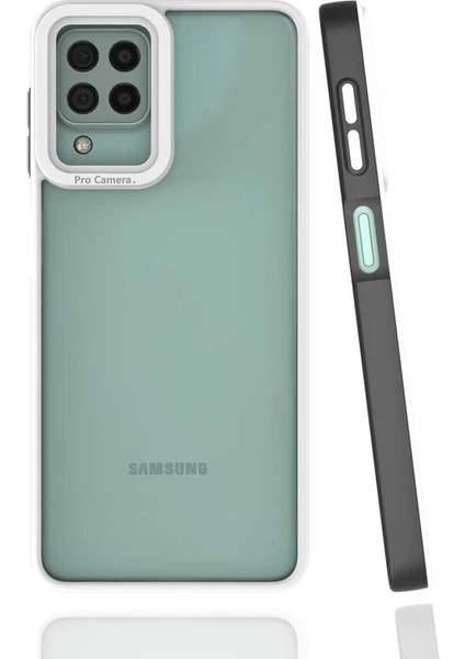 Case 4U Samsung Galaxy A22 / M22 / M32 Uyumlu Kılıf Kamera Korumalı Renkli Kenar Mima Arka Kapak Siyah