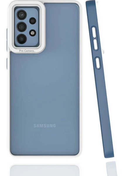 Case 4U Samsung Galaxy A72 Uyumlu Kılıf Kamera Korumalı Renkli Kenar Mima Arka Kapak Lacivert