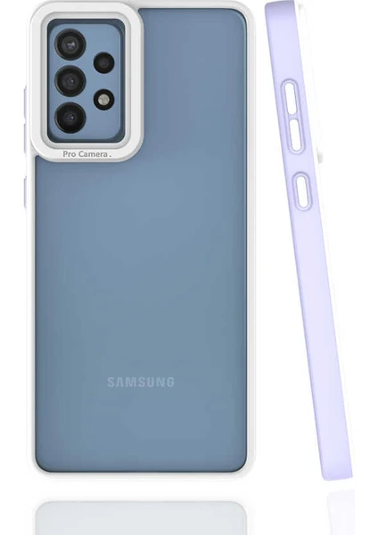 Case 4U Samsung Galaxy A72 Uyumlu Kılıf Kamera Korumalı Renkli Kenar Mima Arka Kapak Lila