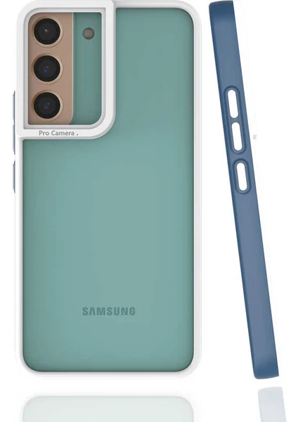 Case 4U Samsung Galaxy S22 Uyumlu Kılıf Kamera Korumalı Renkli Kenar Mima Arka Kapak Lacivert