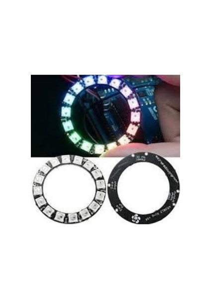 Neopixel 16 Rgb LED Halka Kartı Dahili Sürücülü - Neopixel Ring - 16 x WS2812 5050 Rgb LED With Inte