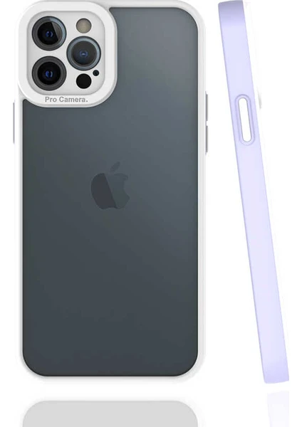 Case 4U Apple iPhone 12 Pro Max Kılıf Kamera Korumalı Renkli Kenar Mima Arka Kapak Lila