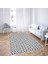 Geometrik Karo Desen Dijital Baskı Yıkanabilir Kaymaz Taban Düz Salon Halısı (Beyaz Siyah) 2