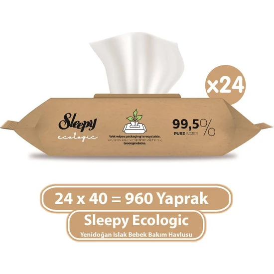 Sleepy Ecologic Yenidoğan Islak Bebek Bakım Havlusu 24x40 (960 Yaprak)